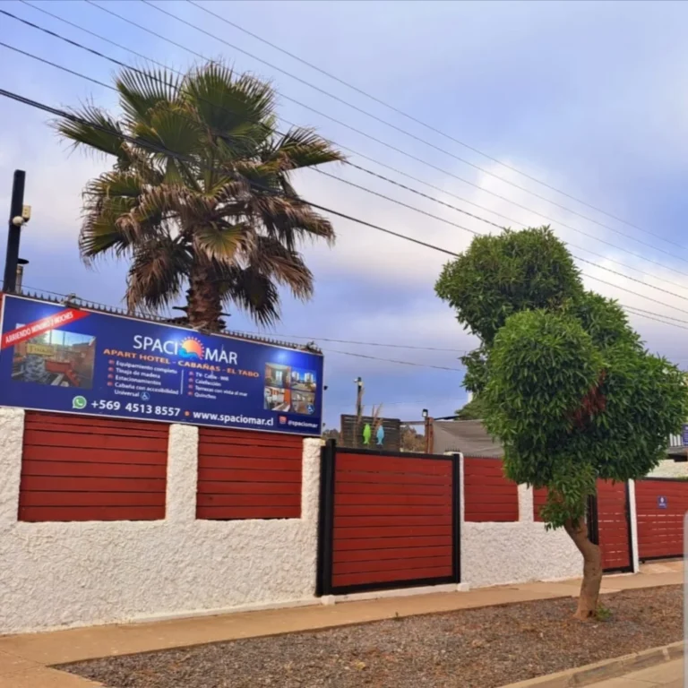Jardín con palmeras – Spaciomar, cabañas en El Tabo