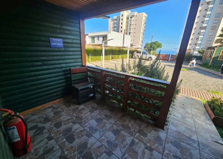 Terraza, cabaña 2 para 6 personas – Spaciomar, cabañas en El Tabo